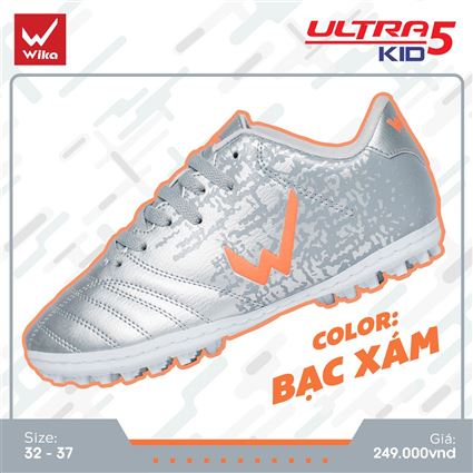 Giầy Bóng Đá Trẻ Em Wika Ultra 5 Bạc Xám